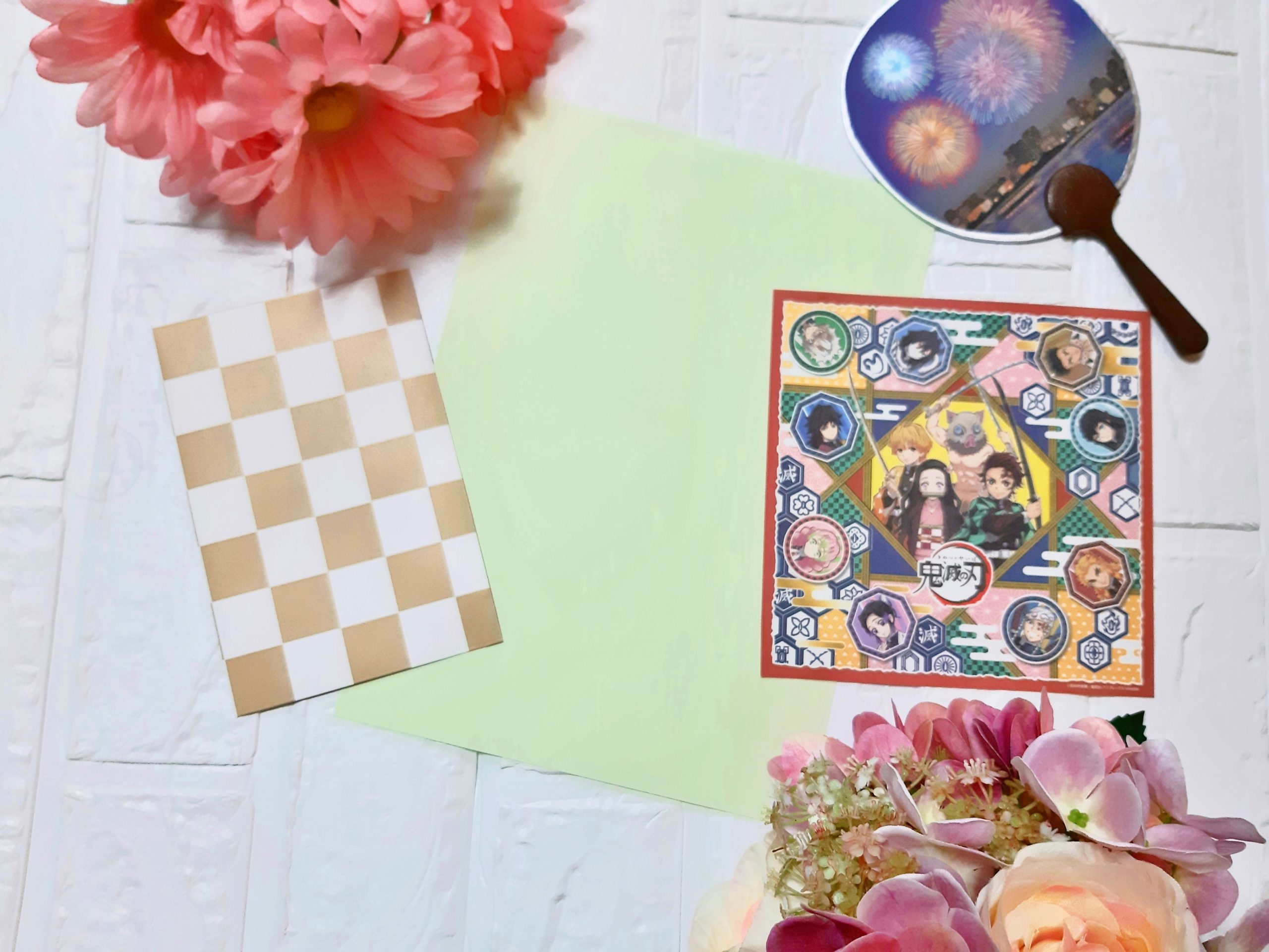 Long envelope checkerboard in white Uchiwa set